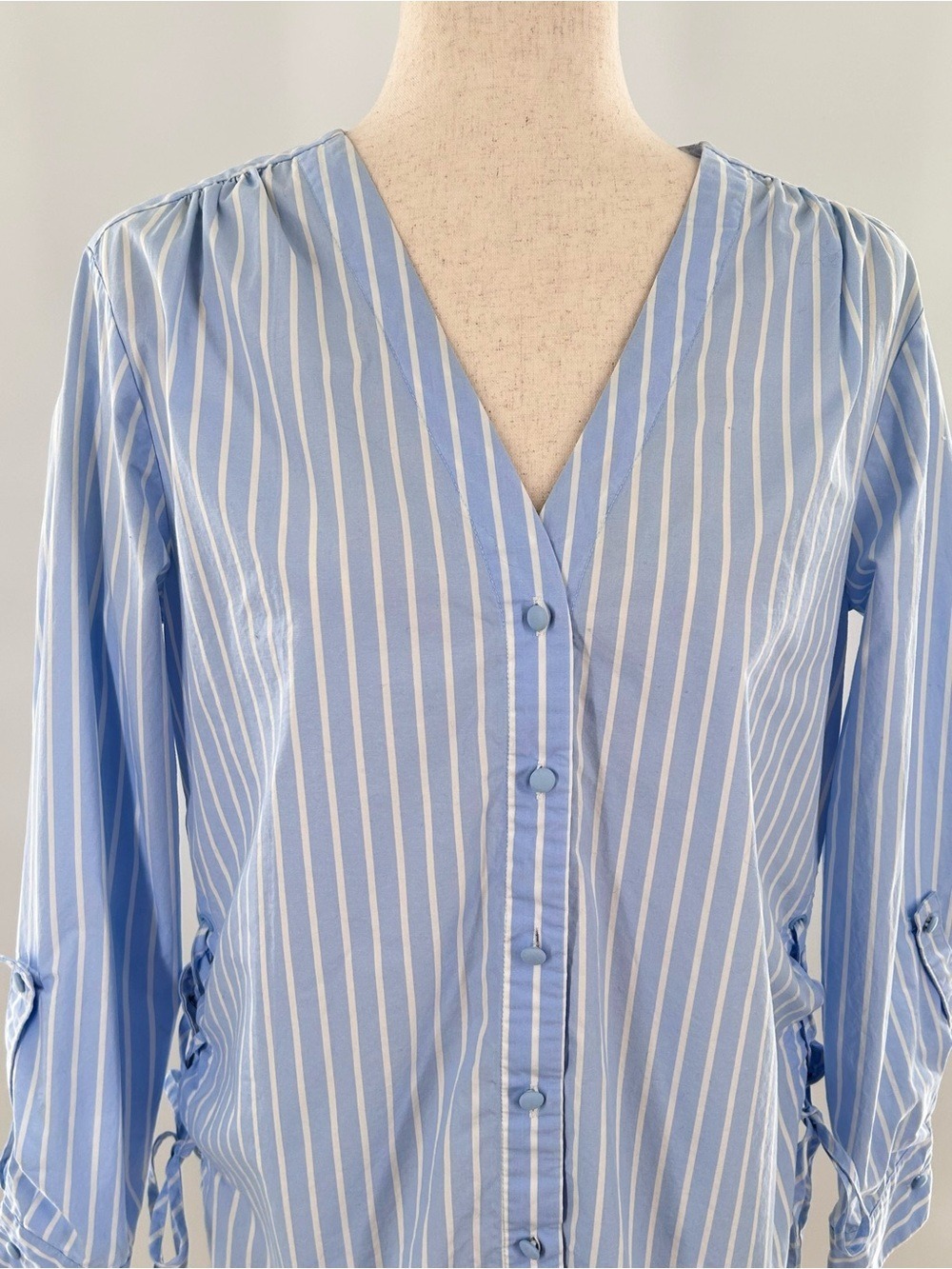 Mare Mare Anthropologie Blue White Striped Lace Up Sides Cotton Blouse Small - Picture 6 of 14